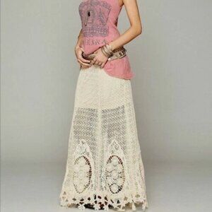 Free People Mi Amor Ivory Crochet Maxi Skirt Victorian Vintage Boho Long Floral